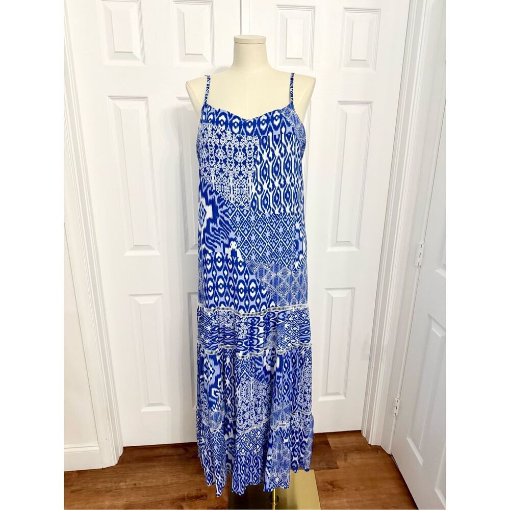Sea Lustre Womens Blue White Indie Lace Sleeveless Maxi Dress Size L/XL NWT